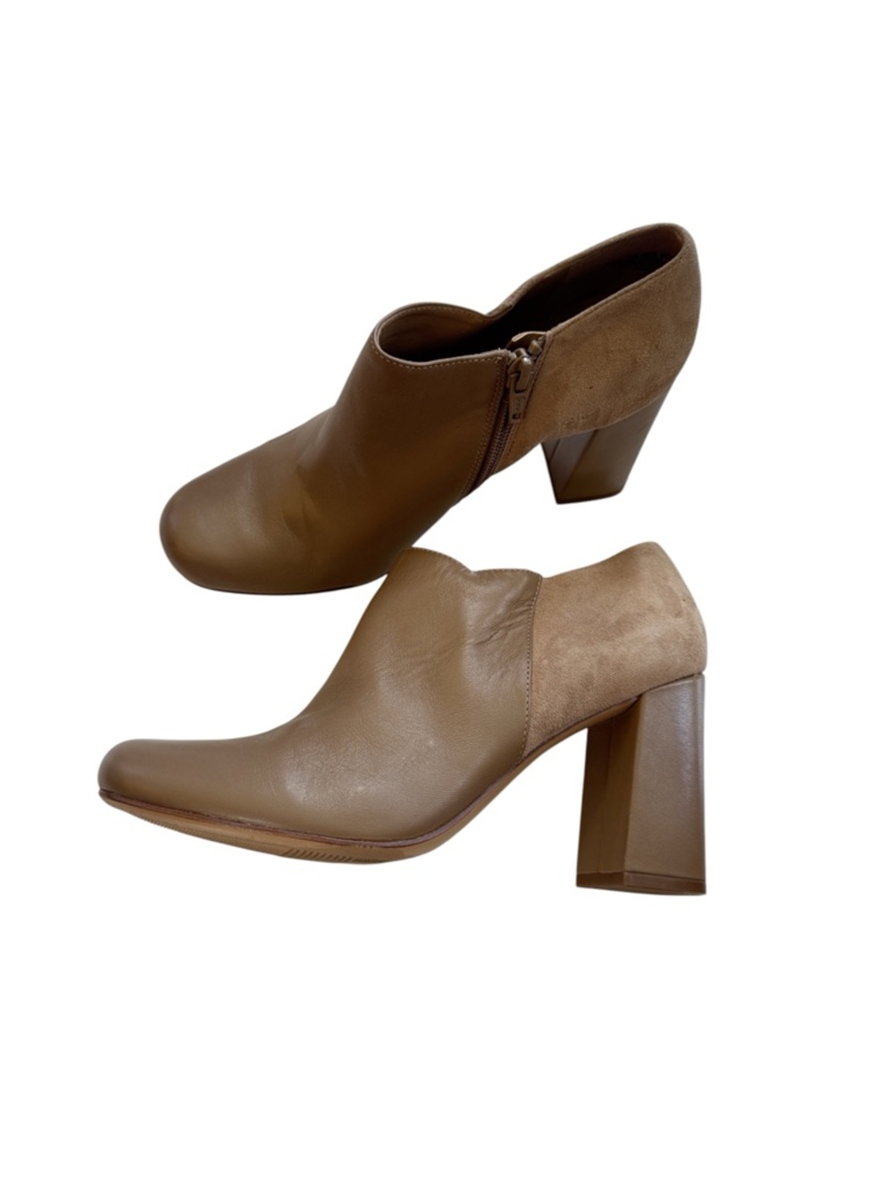 Naturalizer Rainy ankle booties tan leather and suede finish chunky block heel